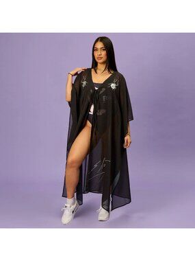 ELVIRA Black Sheer Spider Caftan One Size NEW NWT